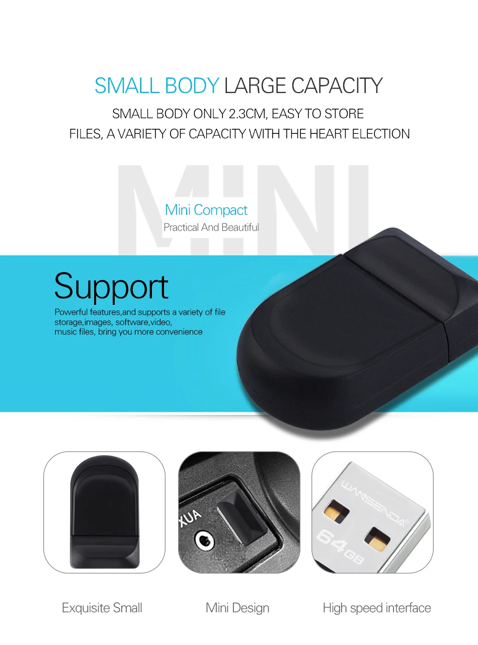 WANSENDA супер мини USB флеш-накопитель 32 Гб 64 Гб Водонепроницаемая USB флешка 8 Гб 16 Гб Флешка USB флеш-карта памяти