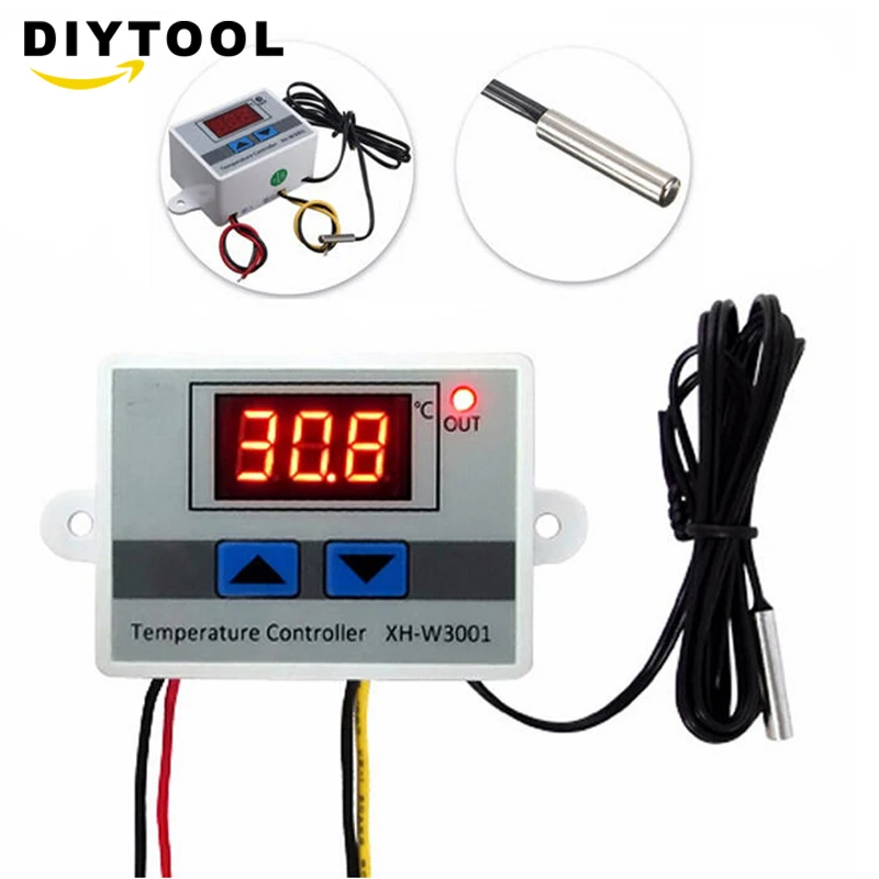 

W3001 Digital LED 12/24/220V temperature thermometer thermo controller with probe heat cool temp thermostat control switch