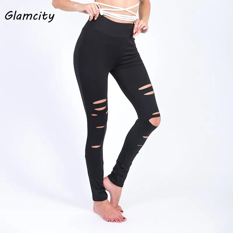 

Cutout Leggings Women Ripped leggins Holes Punk Rock Legging Stretchy Casual Pants High Waist Ankle-Length Skinny Leggings