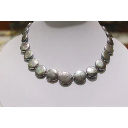 

Wholesale Handwork Pearl Jewellery,Coin Shaper Freshwater Pearl Necklace Gray Color 14-15mm 17inches