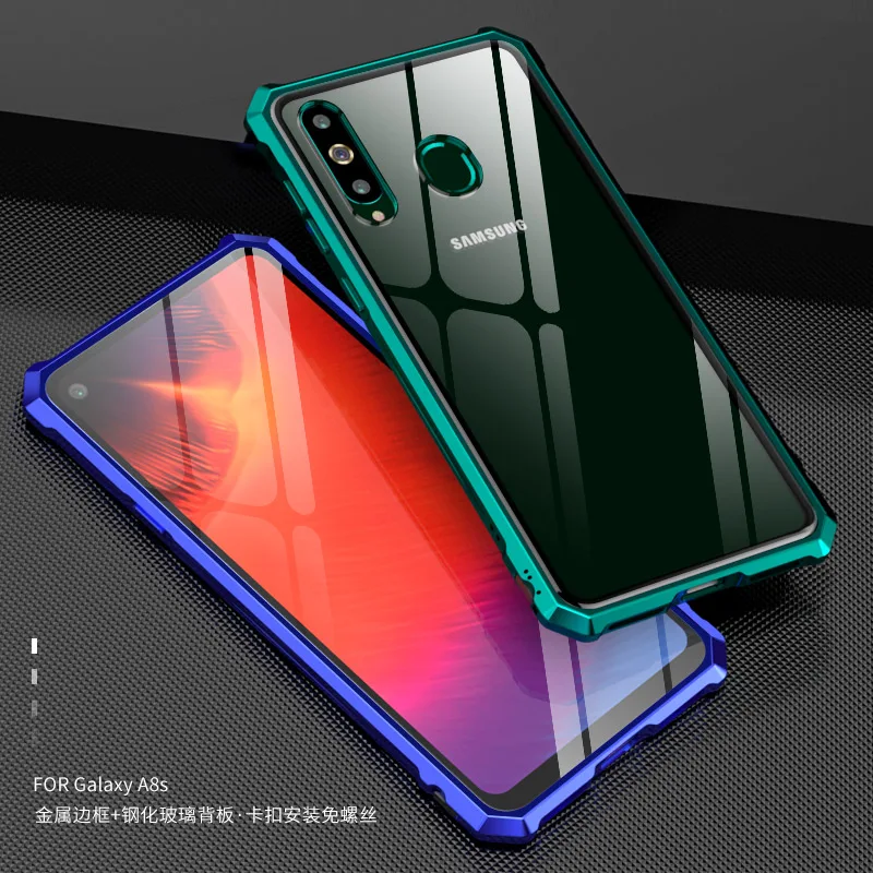 

High-end ultra-thin metal frame Tempered glass mirror shell For Samsung Galaxy A8s case cover GalaxyA8s