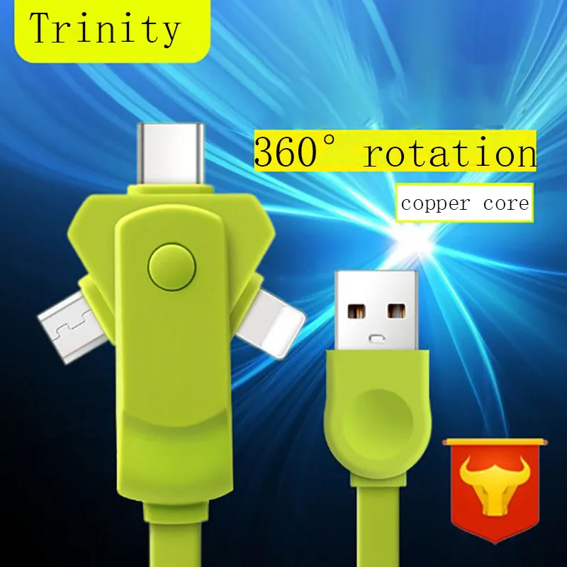 

Smart Data cables three in one multifunction 360 Degree Free Rotation fast charging data transmission for ios Type-C Android