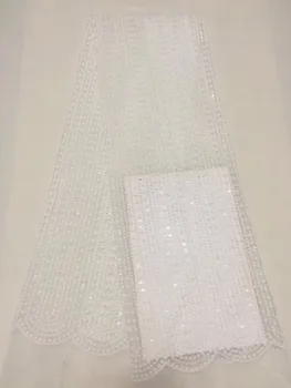 

White Sequins African French Mesh Net Lace Fabric For India Evening Party Dress Fabrics 2018 New Nigeria Sequin Voile Lace Party