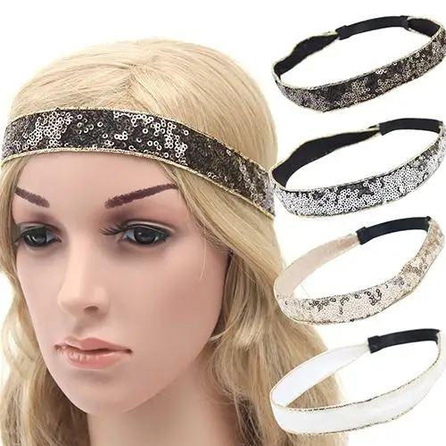 Women's Fashion Shiny Sequin Hair Band Elastic Headband Bandana Hair