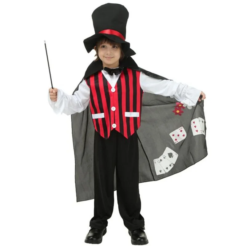 

Halloween Children Magician Cosplay Costume with Caps & Hat Handsome Boy's Gentlemen Uniform For Carnival Show Party