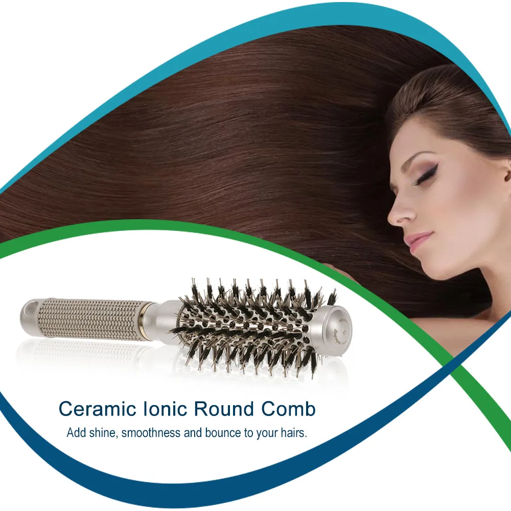 1Pc Ceramic Ionic Round Comb Bristle Nylon Hair Roll Brush Nano Thermal Hair Curling Styling