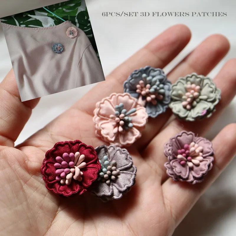 6pcs/set 3d flowers beaded patches for clothing Sew on patch decorative parches bordados para ropa Embroidery applique clothing