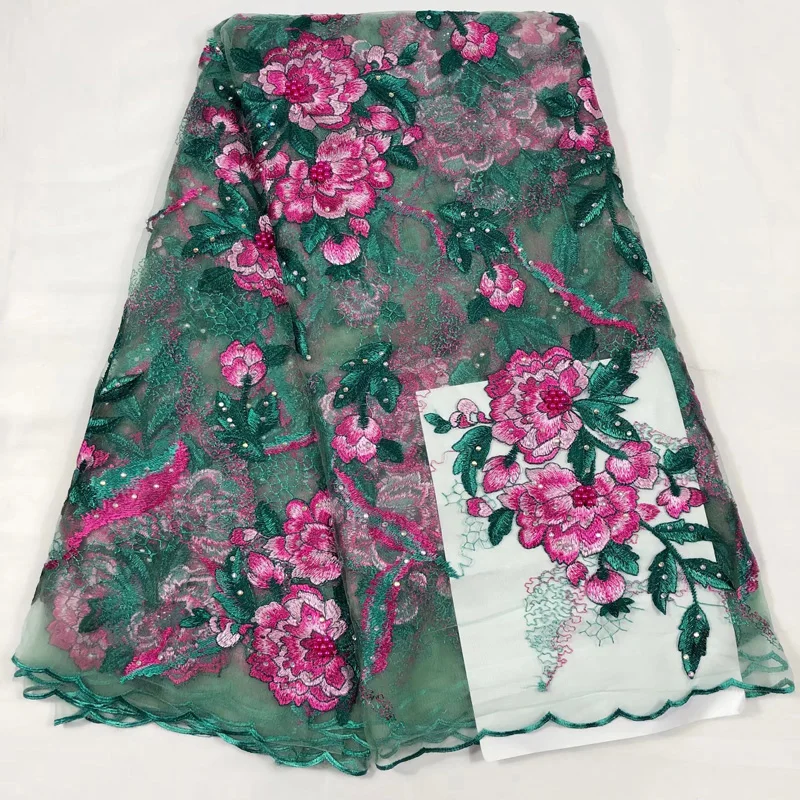 

Free shipping (5yards/pc) gorgoeus embroidered African French net lace fabric with beads and stones for party dress FL3937