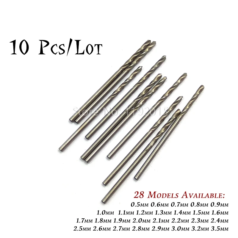 10 unids/lote Micro DE ALTA VELOCIDAD DE ACERO HSS mango recto Mini Twist Drill Bits taladro eléctrico potencia rotativa herramientas 0,5, 1,0, 2,0, 3,5 MM