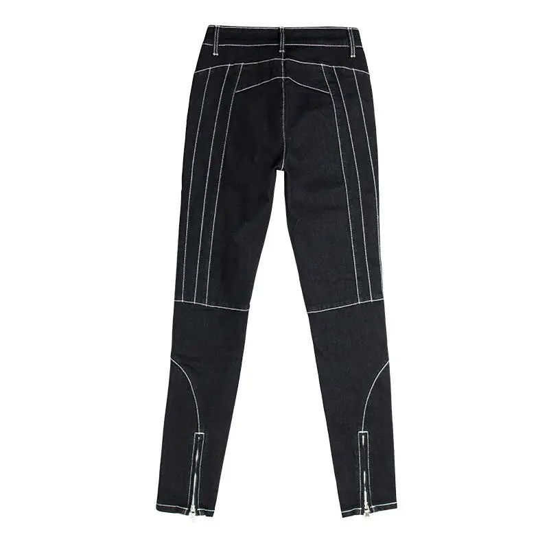 CatonATOZ 2206, женские модные черные панк байкерские джинсы, женские Стрейчевые облегающие джинсы в стиле пэчворк, обтягивающие джинсы