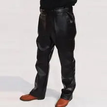 Весна и осень утепленная из искусственной кожи мотоциклетные брюки из искусственной кожи мужские брюки с высокой талией водонепроницаемый мужской Штаны для мужчин прямые черные