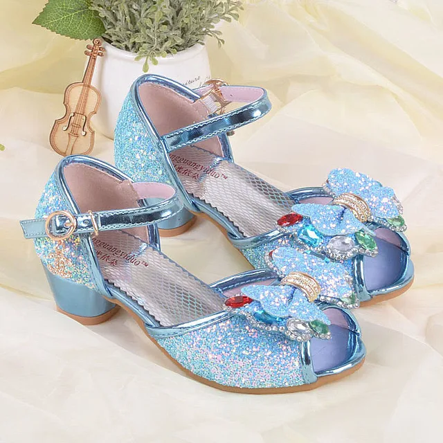 Buy Square Heels Fish Mouth Sequins Shoes Princess