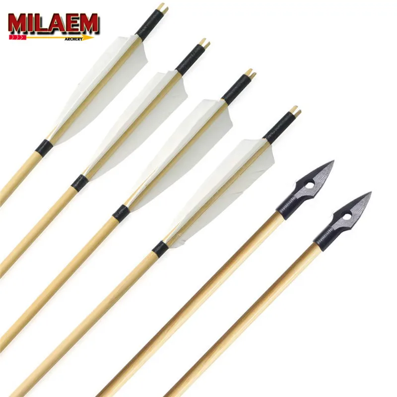6Pcs Handmade Archery Wooden Arrows Turkey Feathers Traditional Shaft