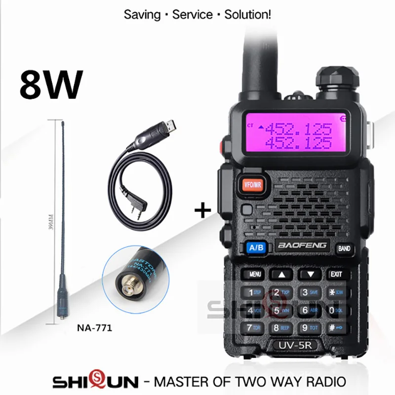 Обновление 8 Вт UV-5R иди и болтай Walkie Talkie “иди и 10 км Baofeng uv5r рация для охоты Ham Радио uv 5r Baofeng UV-9R UV-82 UV-8HX UV-XR - Цвет: Add 771 and Cable