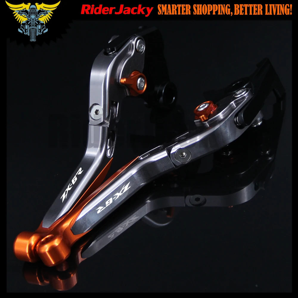 С логотипом для Kawasaki ZX 6R ZX6R 2000 2001 2002 2003 2004 оранжевый и титановый CNC Регулируемый