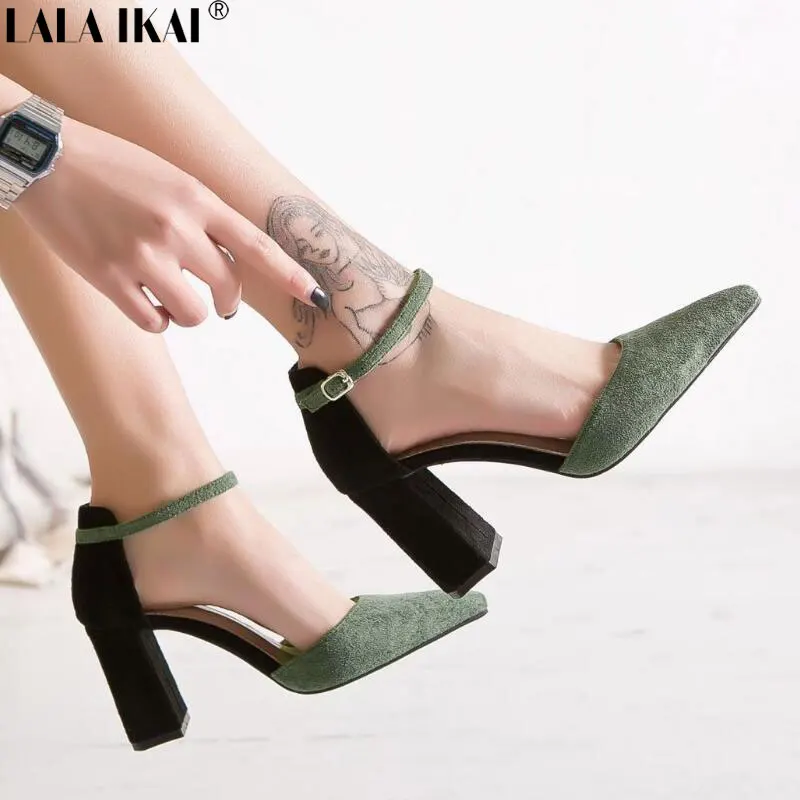

LALA IKAI Party Women Sandals High Heels Fashion Mixed Color Women Shoes Rome ShallowLadies Sandals XWC1283-5