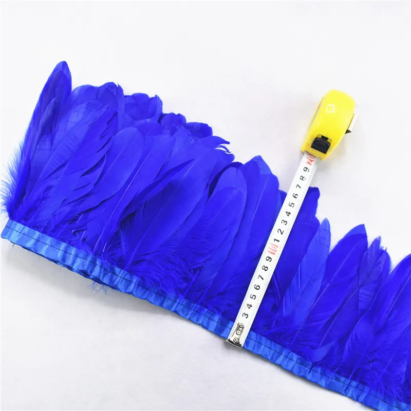 Красивая Высококачественная разноцветная гусиная отделка 15-20 см, 2 м/партия, окрашенное гусиное перо с гусиными полосками, перья для рукоделия - Цвет: Royal Blue