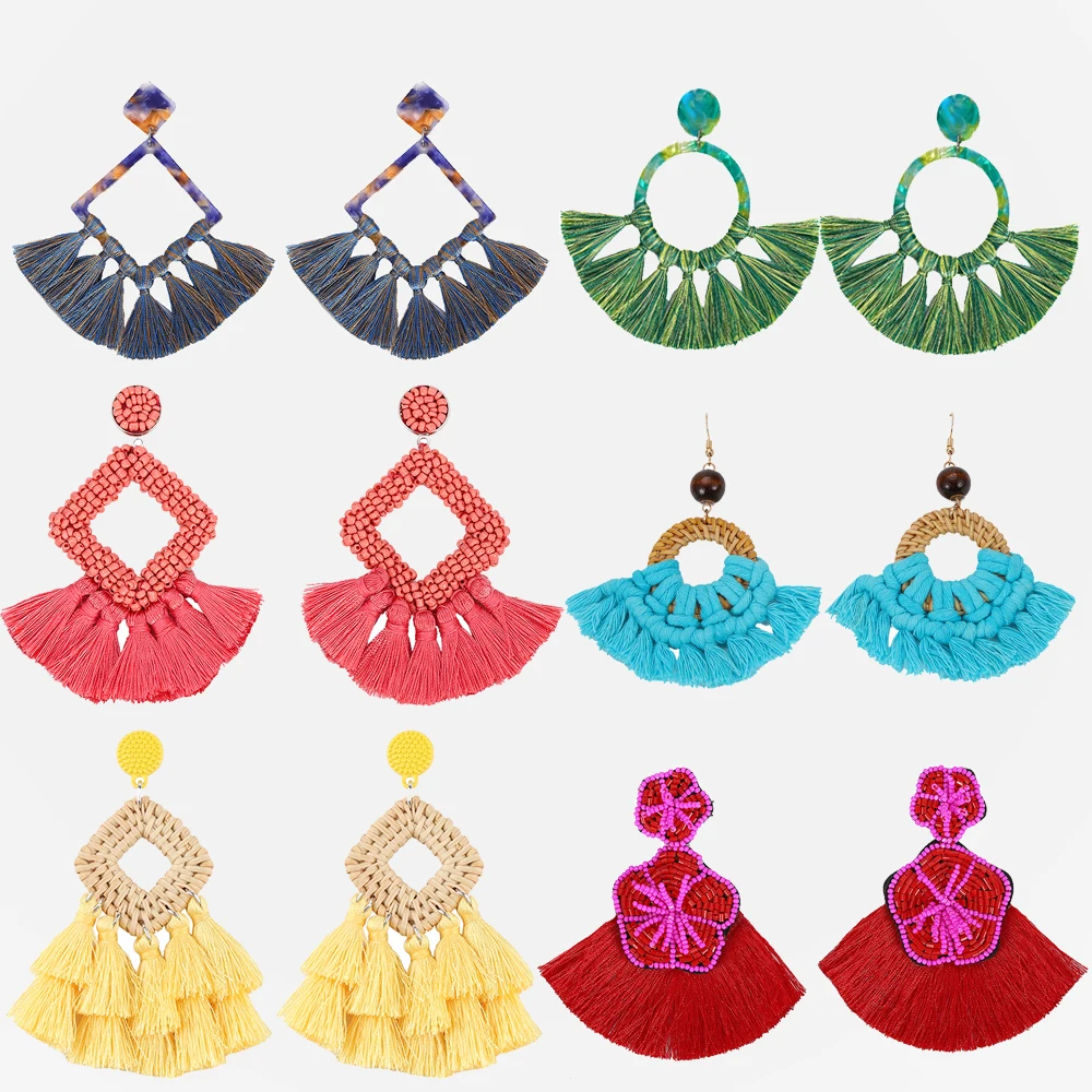 

Miwens Unique Square Resin Hanging Tassel Earrings For Women Geometric Circle Fringe Statement Earrings Charm Dangle Jewelry