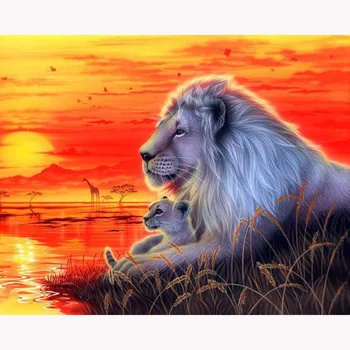 

Animal Diamond Embroidery Sunset lion Maternal Love Diy Diamond Painting Cross Stitch Full Square Mosaic Picture Gift