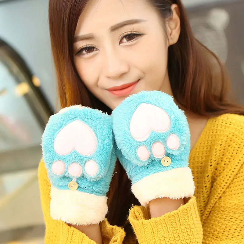 Модные зимние женские раскладушки акриловые перчатки без пальцев многофункциональные милые теплые рукавички пэчворк для студентов gants femme - Цвет: G02 blue