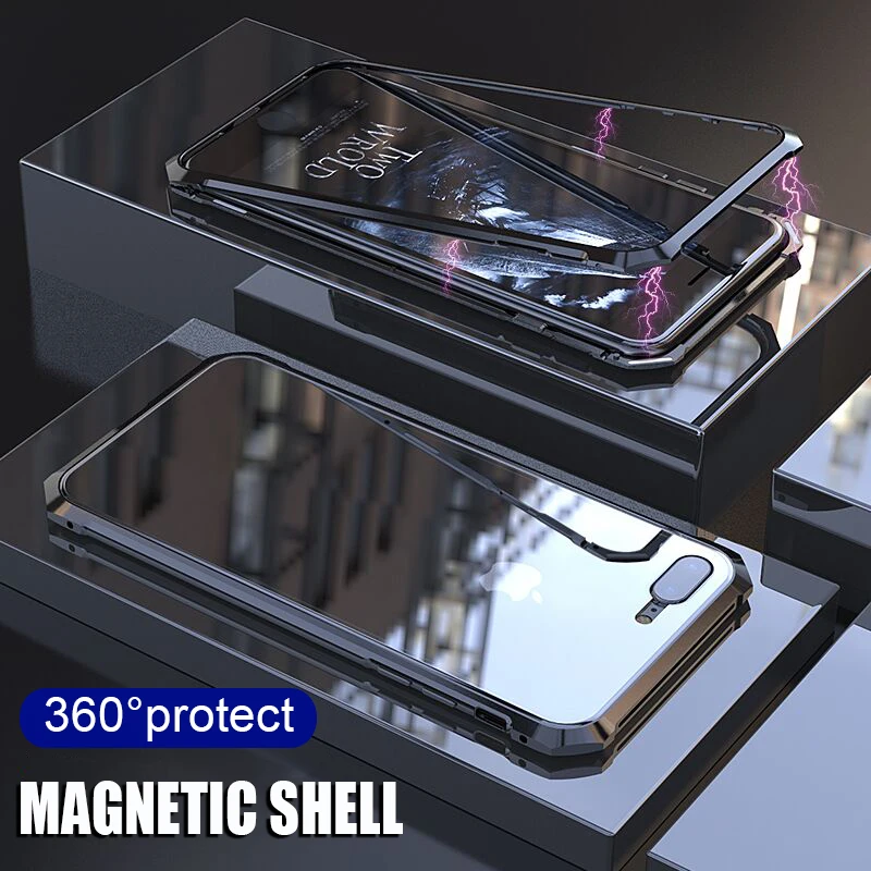

Luxury 360 Degree Magnet Glass Case On The For IPhone X XR XS Max 6 6s 7 8 Plus Shockproof Case For IPhone 6 6s 7 8 Bumper Case