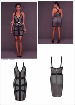 

Sexy Women Dress Strap Grey V Neck Mini Bodycon Bandage Dress Party Dress