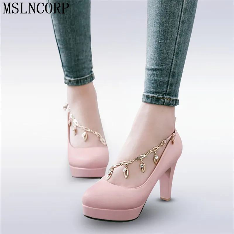 

size 34-44 Women Spring Autumn prom wedding Night Club Party Sexy Ladies Shoes Metallic Crystal Chains High Heels Platform Pumps