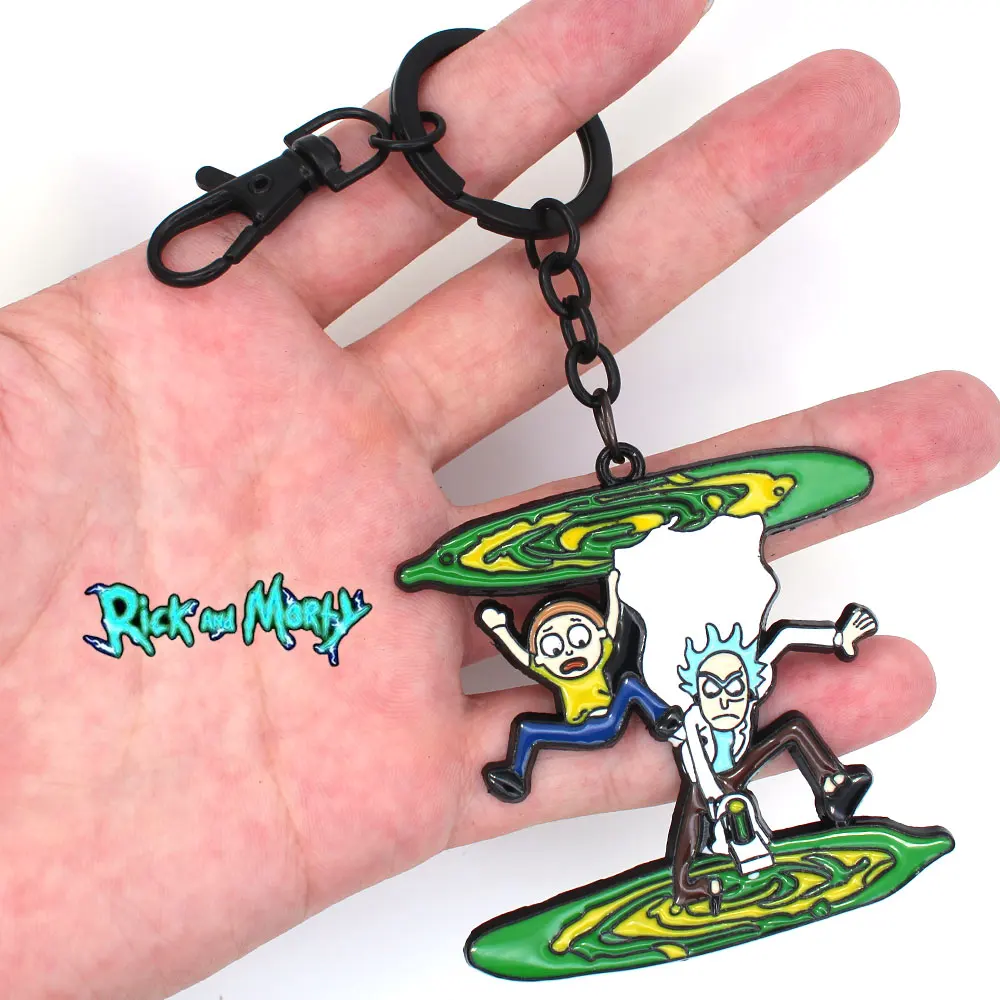 

Giancomics New For Rick and Morti Cool Metal Green Alloy Keychain Keyring Necklace Accessroy 4cm Pendants Cosplay Otaku Gift