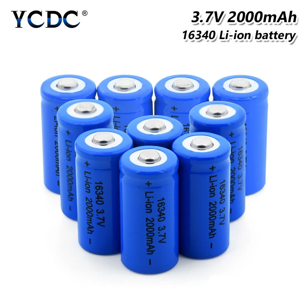 

2/4/6/8/10Pcs 16340 Battery 3.7V 2000mAh Lithium Rechargeable Li-ion Cell For CR123A, CR17345, K123A, VL123A, DL123A, 5018LC