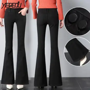 

#3058 Spring Black Skinny Bell Bottom Jeans Women Fashion Formal Stretch Denim Slim Elegant Basic Long Flare Jeans Femme