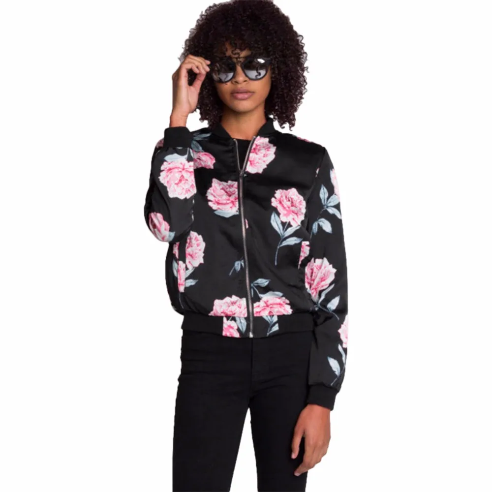 Aletterhin Women Floral Autumn Jacket Girl Flower Rose Print Tops Plus