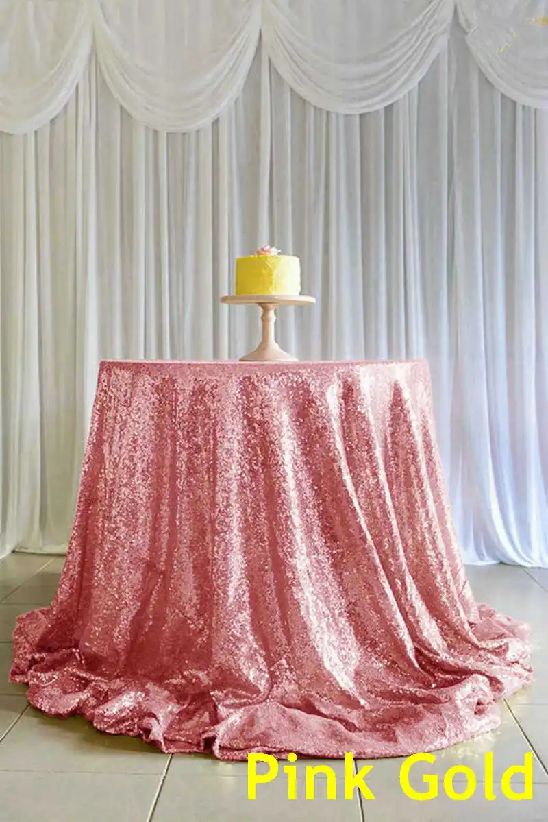 B·Y 72inch-180cm Round Sequin Tablecloth Pink Gold Sequin Table Cover for Christmas Party Wedding decor-9531