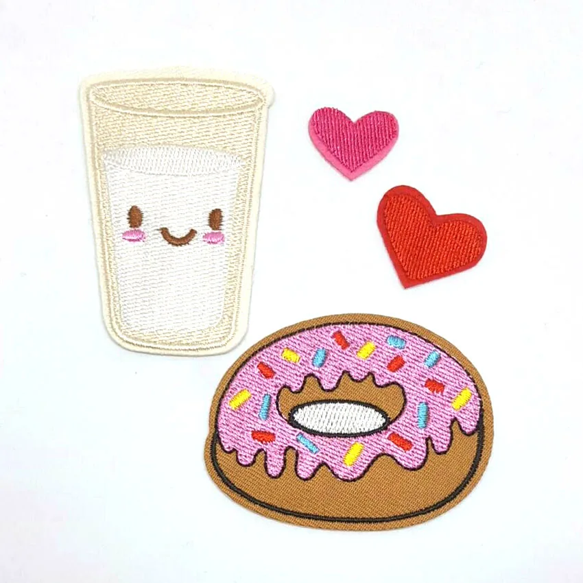 Set of 4pcs Snacks and Drink Embroidered Applique Patches Doughnut Food