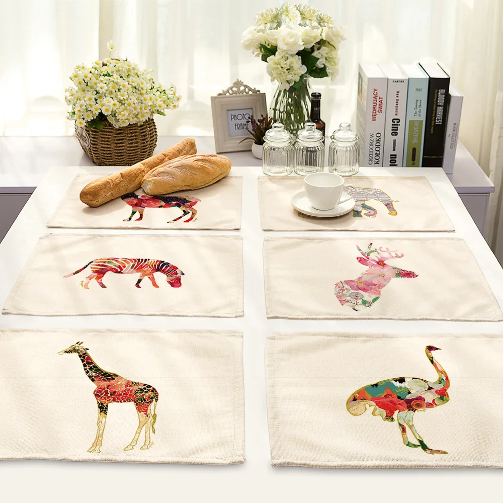 CAMMITEVER Painting Animal Deer Elephant Zebra Giraffe Ostrich Bowl Tableware Pad Coaster Chinese Kitchen Accessories | Дом и сад