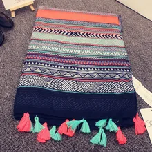 KYQIAO этнический головной платок дизайнерский хиджаб шарф женские шарфы Испанский Стиль Богемный Хиппи геометрический узор кисточка шарф