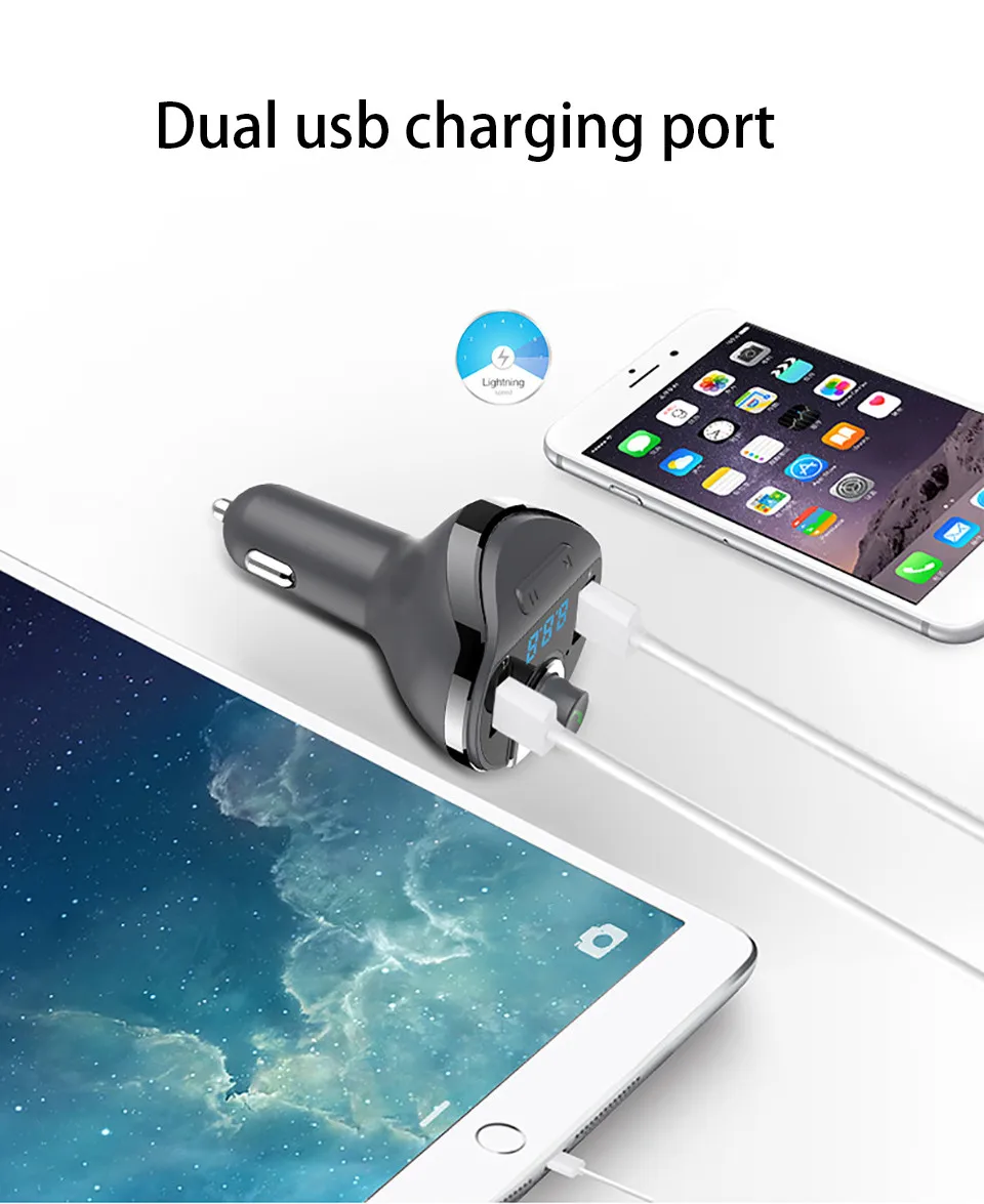 Audio MP3 Player Car Bluetooth FM Transmitter Wireless Modulator Bluetooth Car Kit Handsfree Speakerphone TF Slot 2 USB Ports (1)
