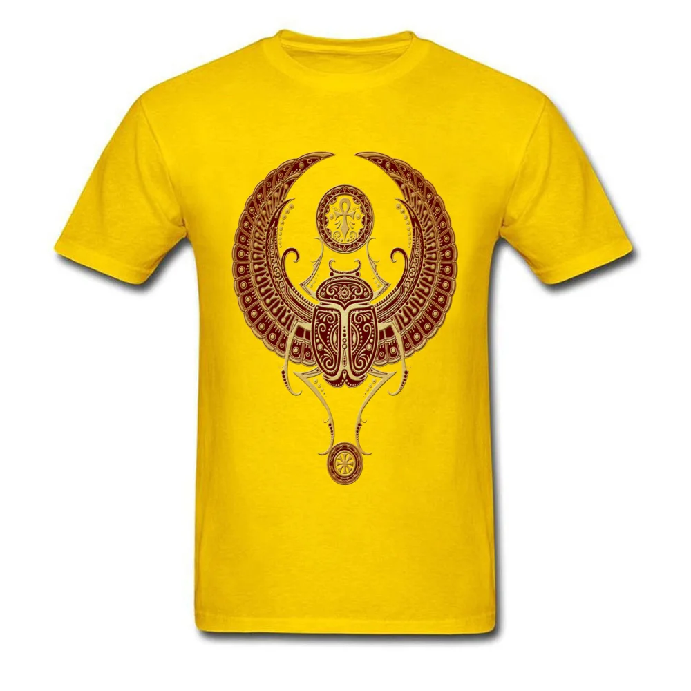 Normal Cotton Fabric T-Shirt for Men Short Sleeve Casual Tees High Quality Mother Day Crew Neck Tops Tees Print Red Winged Egyptian Scarab Beetle with Ankh yellow