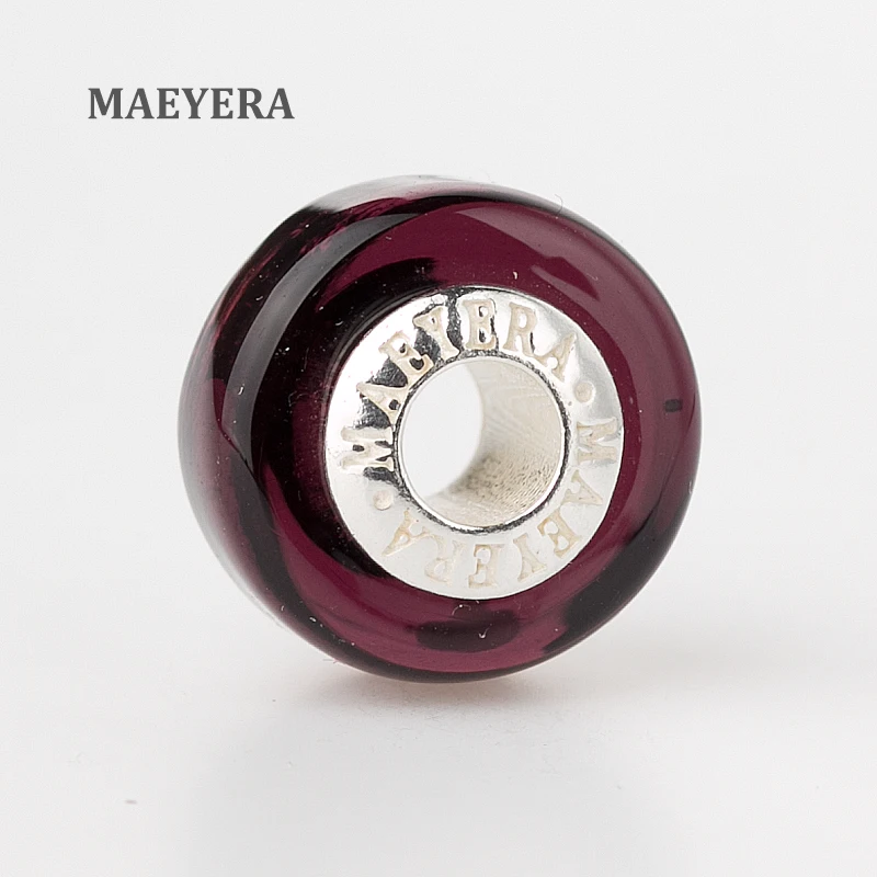 MAEYERA Аутентичные 925 пробы серебро Lampwork бусины Фиолетовый Серебро Фольга муранское стекло подходит европейский браслет 920341