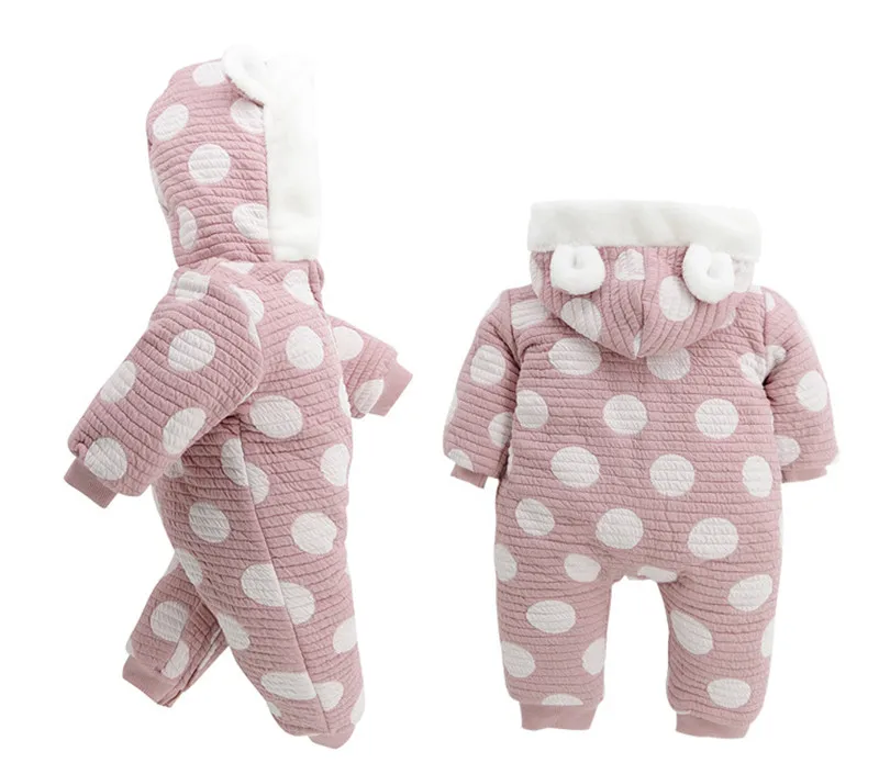 Bay Boys and Baby Girls Polka Dot Hooded Rompers Newborn Cotton Comforatable Class A Jumpsuits Long Sleeve Winter Outwear16