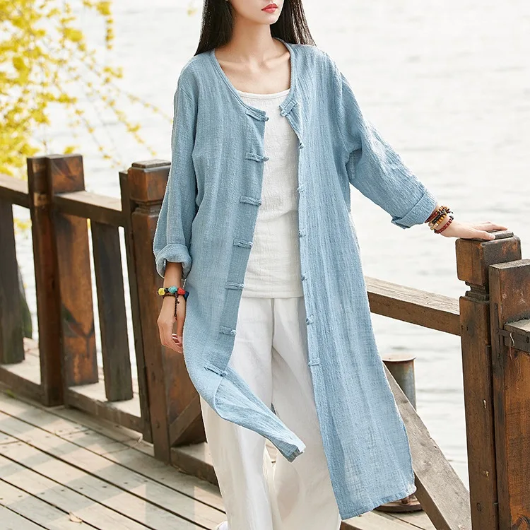 ORIGOODS китайский стиль длинный рукав женская блузка рубашка Хлопок Винтаж летние длинные рубашки оригинальные женские топы и блузки B201