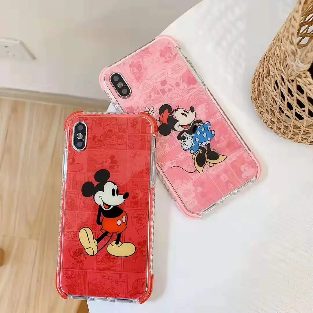 

Cartoon Disney Mickey Minnie four-corner anti-drop silicone case for iphone 6 6s 7 8 plus x xs xr max couple models glossy cover