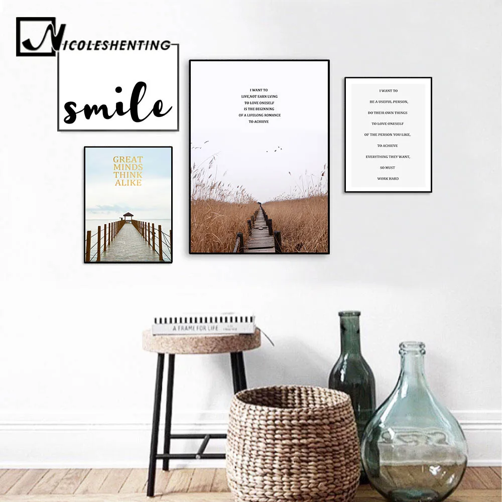 

Scandinavian Pier Bridge Canvas Poster Motivational Landscape Nordic Wall Art Print Painting Home Decoration Picture Minimalist