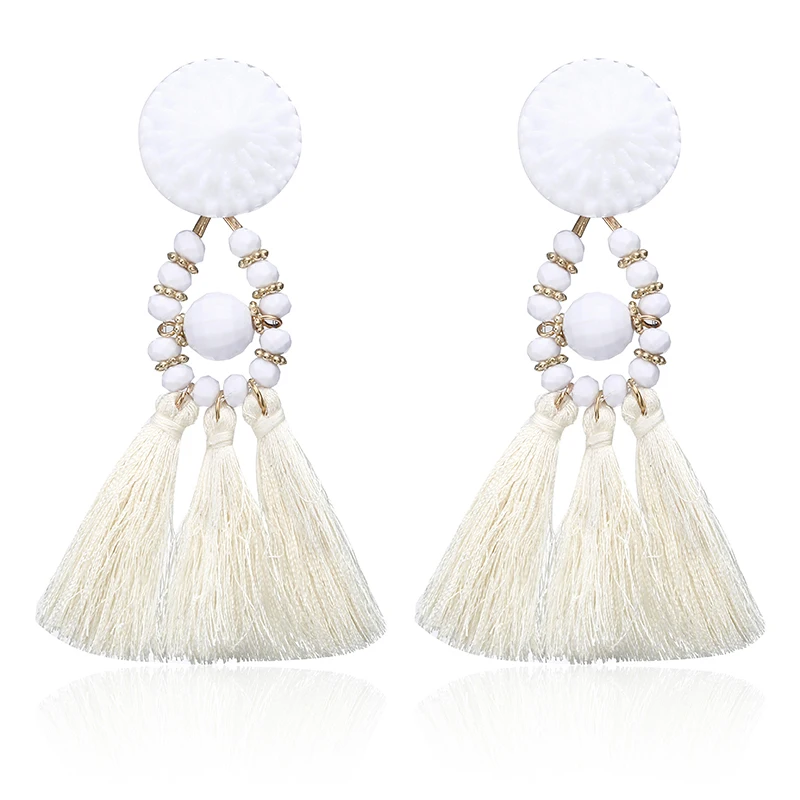 E0502 Bohemian Long Statement Tassel Drop Earrings Luxury Resin Beads Tassel Earrings For Women 7 Color Choice Dangle Earrings