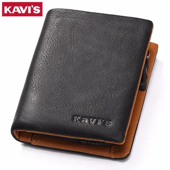 

KAVIS Genuine Leather Wallet Men Coin Purse Male Cuzdan Slim Walet Portomonee Small PORTFOLIO Mini Perse Vallet Money Bag For