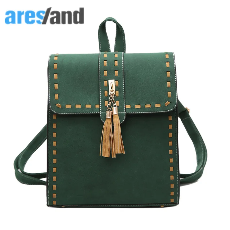 Aresland 2017 Hasp Zipper Backpack Women Panelled Threading Tassel Backpack for Teenage Girls Female Shoulder Bag