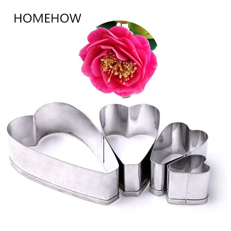 

4PCS/Set Camellia Flower Fondant Cake Mold Cutting Sets 5.6/4.4/3/1.7cm Stainless Steel Metal Cutter Mold For Cake Decoration