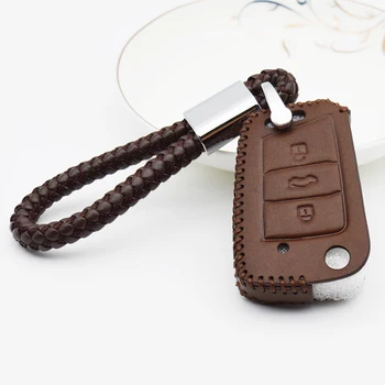 

Leather Car Key Cover with Car Key Ring For Skoda Octavia A7 Kodiaq Karoq Combi Rapid Yeti Fabia Superb For Seat Ibiza Leon