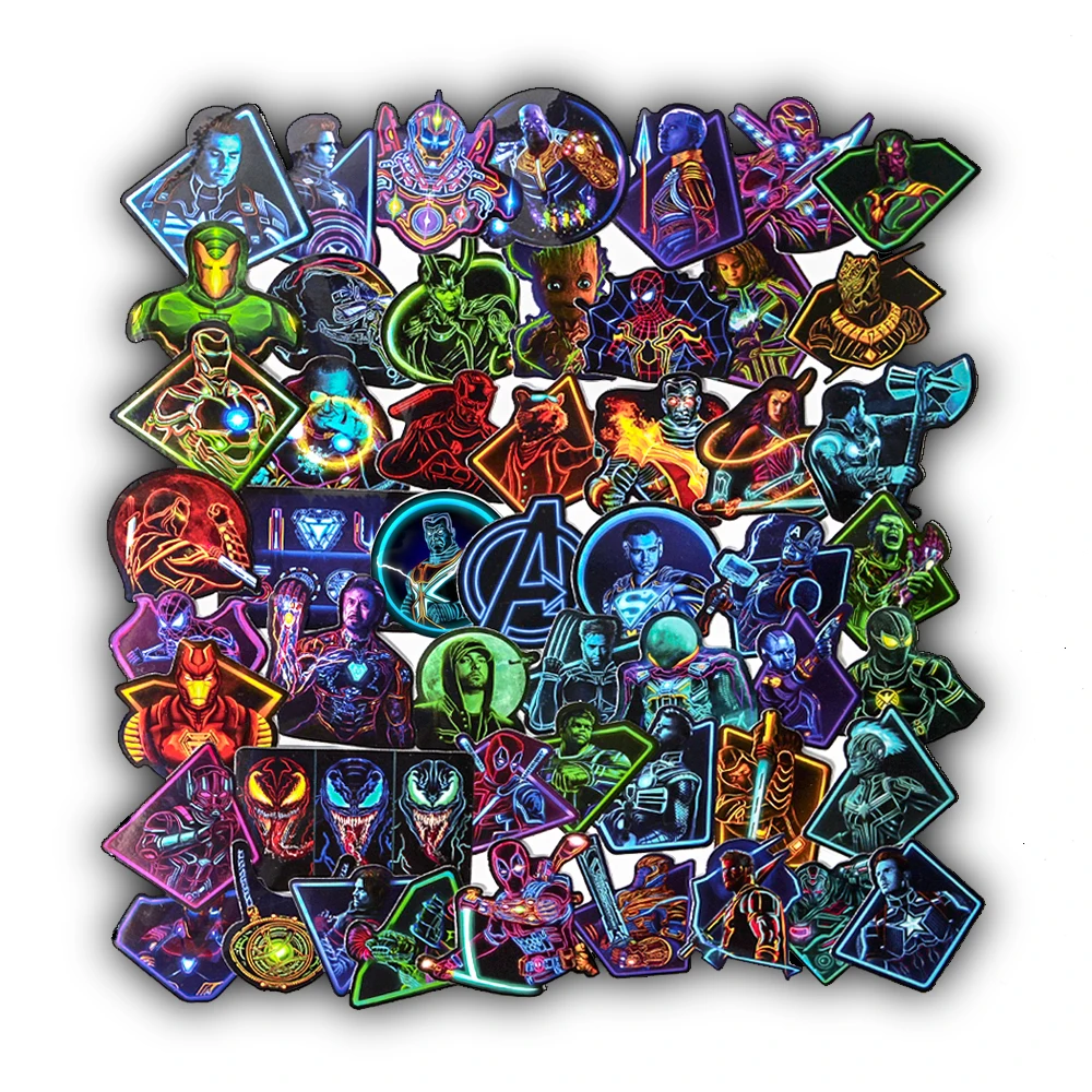 60 pcs Marvel Avengers Stickers for Phone Laptop Car Styles Motorcycle Luggage Notebook Cool Super Hero Sticker Bomb set Decals