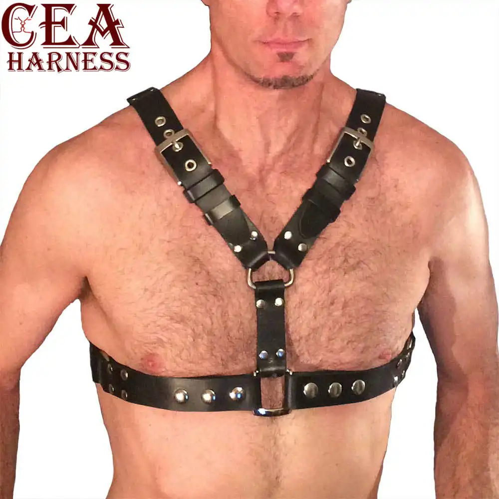 

CEA.HARNESS Men Bondage Harness Sexy PU Leather Gay Male Bondage Adult Adjustable Buckle Shoulder Body Chest Harness Bondage