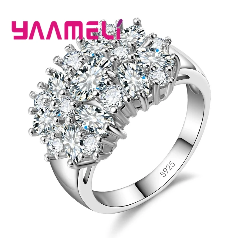 YAAMELI Luxury Women Wedding/Engagement Jewlery Rings 925 Sterling Silver Flower Crystal Pave Setting Ring Anillo For Sale